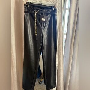 Marc New York Black Leather Pants with Gold Chain Detail Belt - NWT